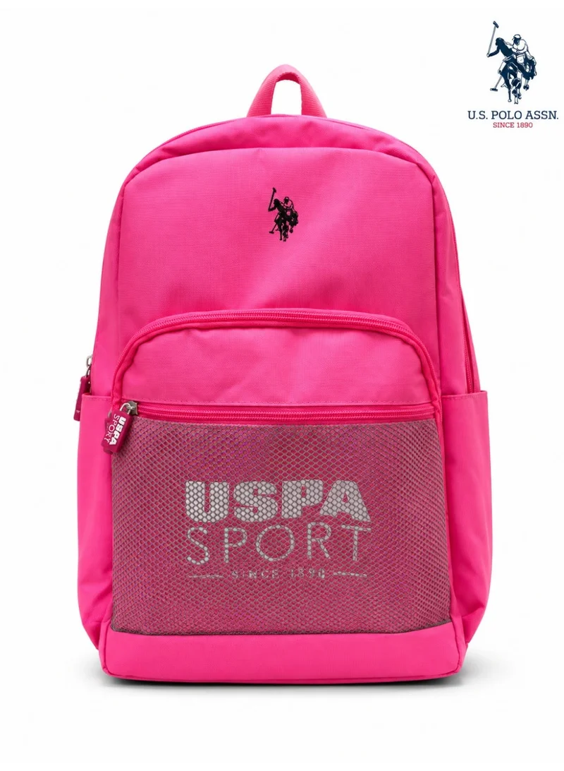 U.S. Polo Assn. Classic Hot Pink Sport Mesh Pocket Backpack for School and Office MultiCompartment Bag for Campus