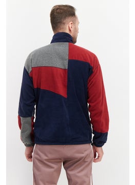 Fourlaps Men High Neck Long Sleeve Colorblock Half Zip Sweatshirt, Navy  - Image 2