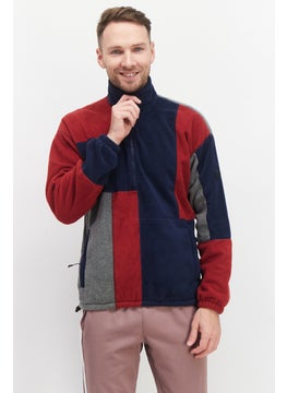 Fourlaps Men High Neck Long Sleeve Colorblock Half Zip Sweatshirt, Navy  - Image 1