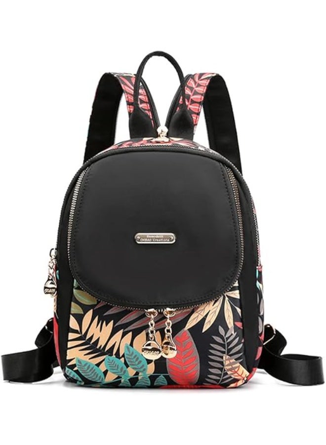 Gocokia Women's Print Triple-use Shoulder Bag Large Capacity Backpack Single Shoulder Bag Cross-body Bag Female Chest Bag(Leaf Black) - Image 1