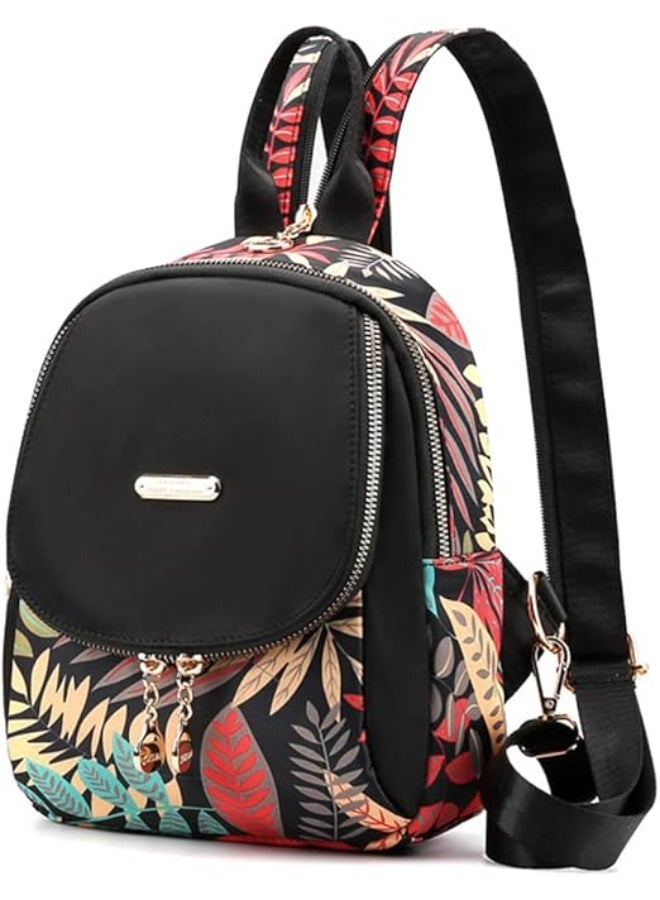 Gocokia Women's Print Triple-use Shoulder Bag Large Capacity Backpack Single Shoulder Bag Cross-body Bag Female Chest Bag(Leaf Black) - Image 2