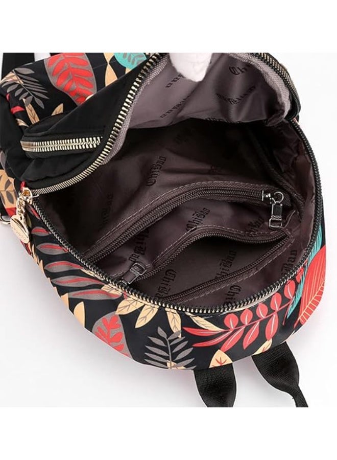 Gocokia Women's Print Triple-use Shoulder Bag Large Capacity Backpack Single Shoulder Bag Cross-body Bag Female Chest Bag(Leaf Black) - Image 3