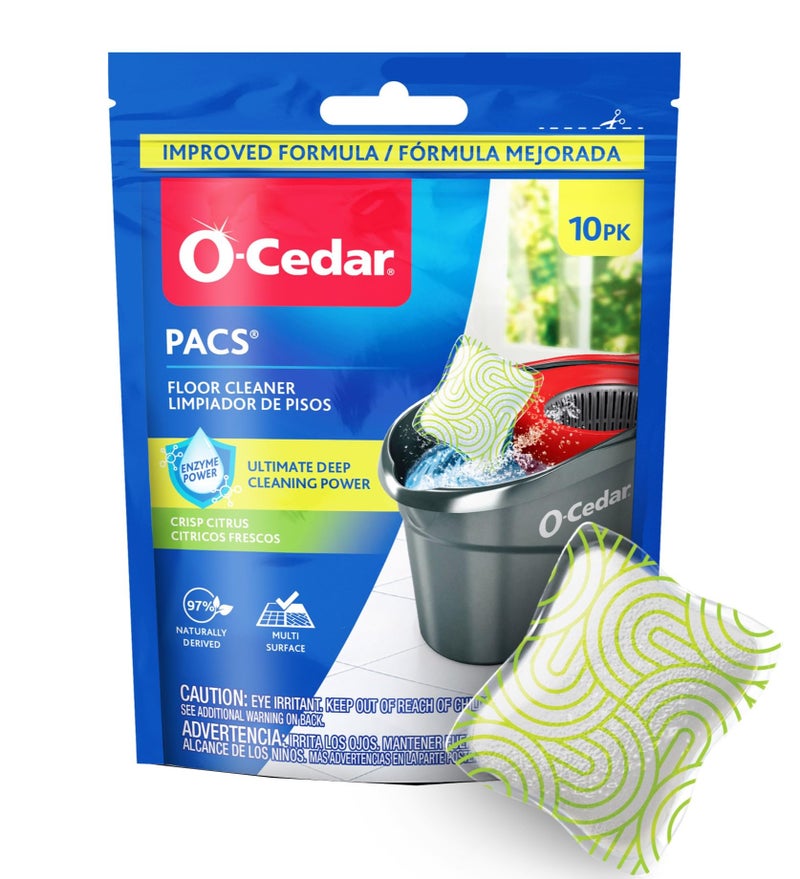 o cedar O-Cedar PACS Hard Floor Cleaner, Crisp Citrus Scent 10 Count (1-Pack) | Made with Naturally-Derived Ingredients | Safe to Use on All Hard Floors | Perfect for Mop Buckets - Image 1