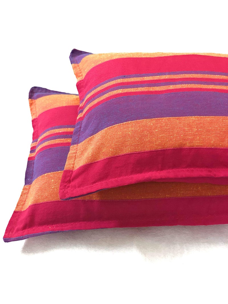 RANGBHAR Handloom Cotton Pillow Covers, Set of 2 Cotton Pillow Covers, Striped, 18 x 27 inch, Pink 250 - Image 3