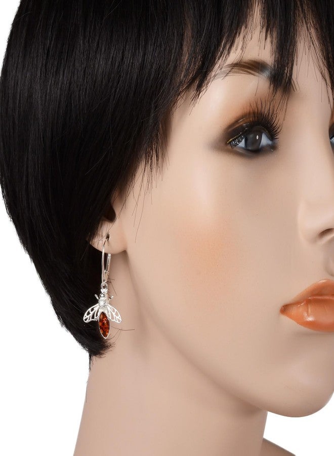 هوليداي غفت شوب مجوهرات العنبر للنساء - أقراط من الفضة الإسترلينية وعنبر العسل البلطيقي على شكل نحلة، أقراط متدلية بمشبك فرنسي، أقراط مرصعة بأحجار كريمة مميزة - Image 2