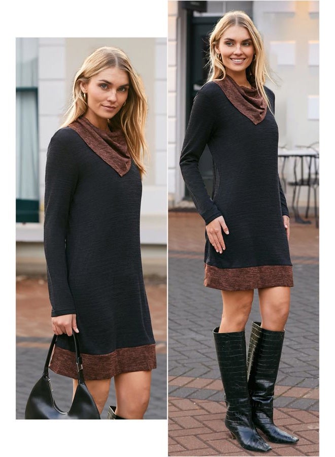 Styleword Women's 2026 Winter Dress Tunic Tops for Leggings Long Sleeve Sweater Cowl Neck Fashion Shirt Dress, Black, XL - Image 5