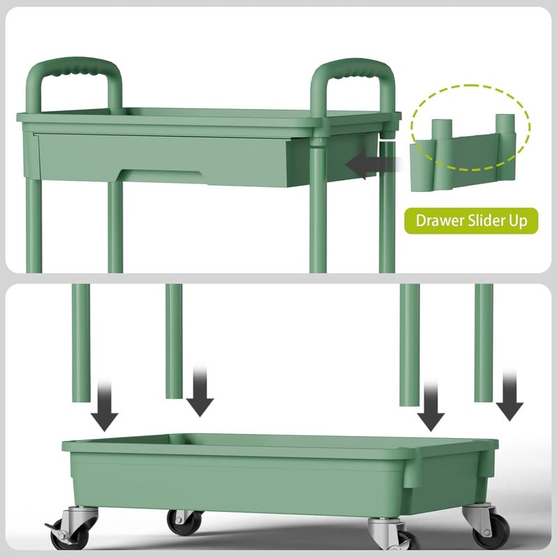 Sorgion 4 Tier Rolling Cart Organizer,Art Craft Diaper Bedside Snack Laundry Room Bathroom Organizer Narrow Thin Slim Rolling Trolley Utility Cart with Wheels for Kitchen,Office(Green) - Image 5