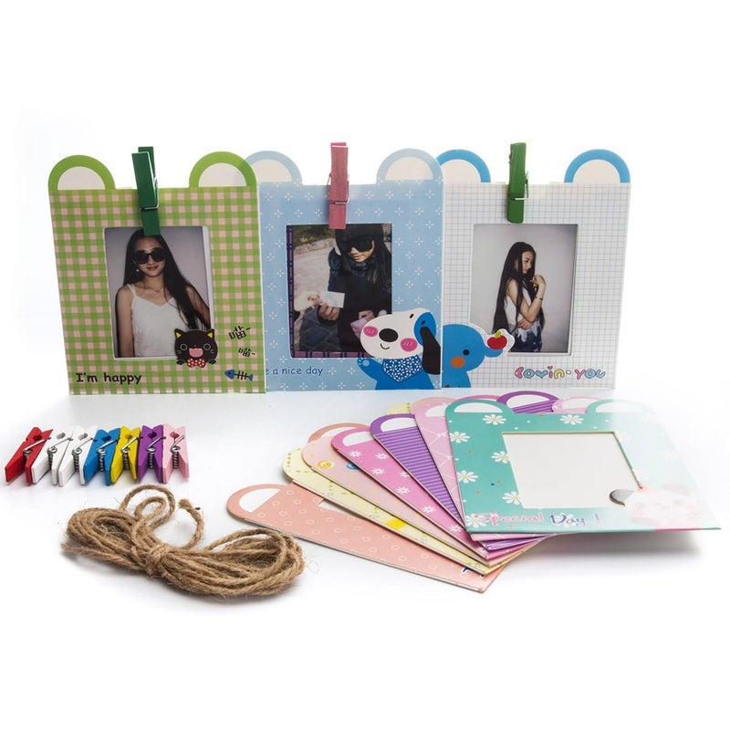 FotoCart Paper Photo Frame 10 Pcs DIY Creative Retro Kraft Paper Instant Mini Films Hanging Album Frame with Mini Clips and Hemp Ropes for Home Dorm Office 6 inch 10 Colors - Image 1