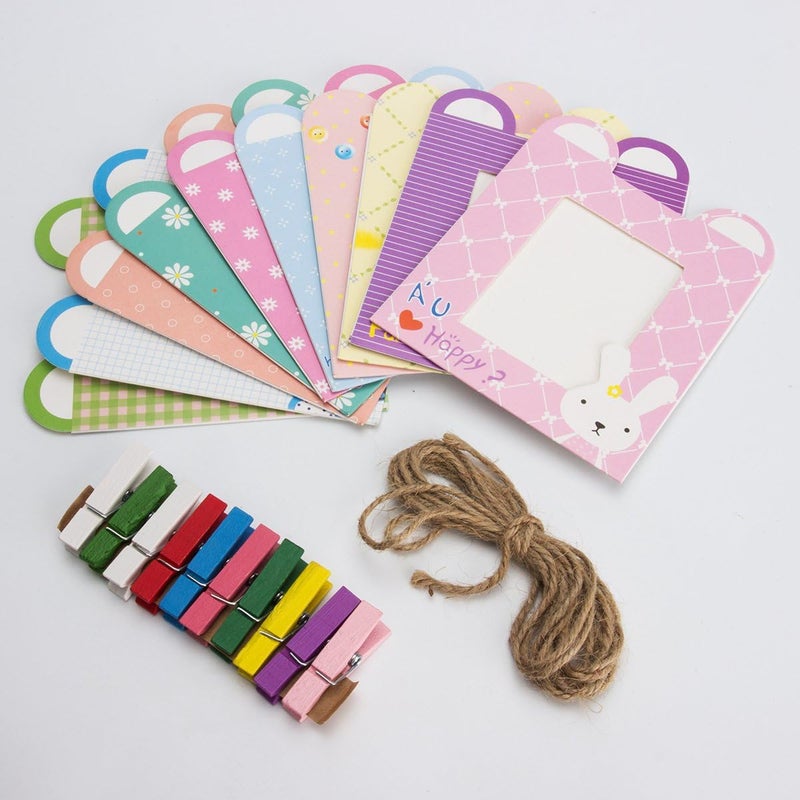 FotoCart Paper Photo Frame 10 Pcs DIY Creative Retro Kraft Paper Instant Mini Films Hanging Album Frame with Mini Clips and Hemp Ropes for Home Dorm Office 6 inch 10 Colors - Image 3