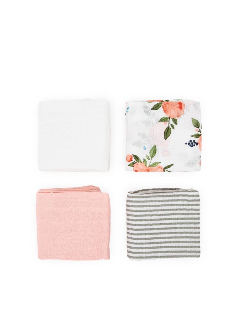 little unicorn Cotton Muslin Sqaures 4-Pack Watercolor Roses 2  - Image 1