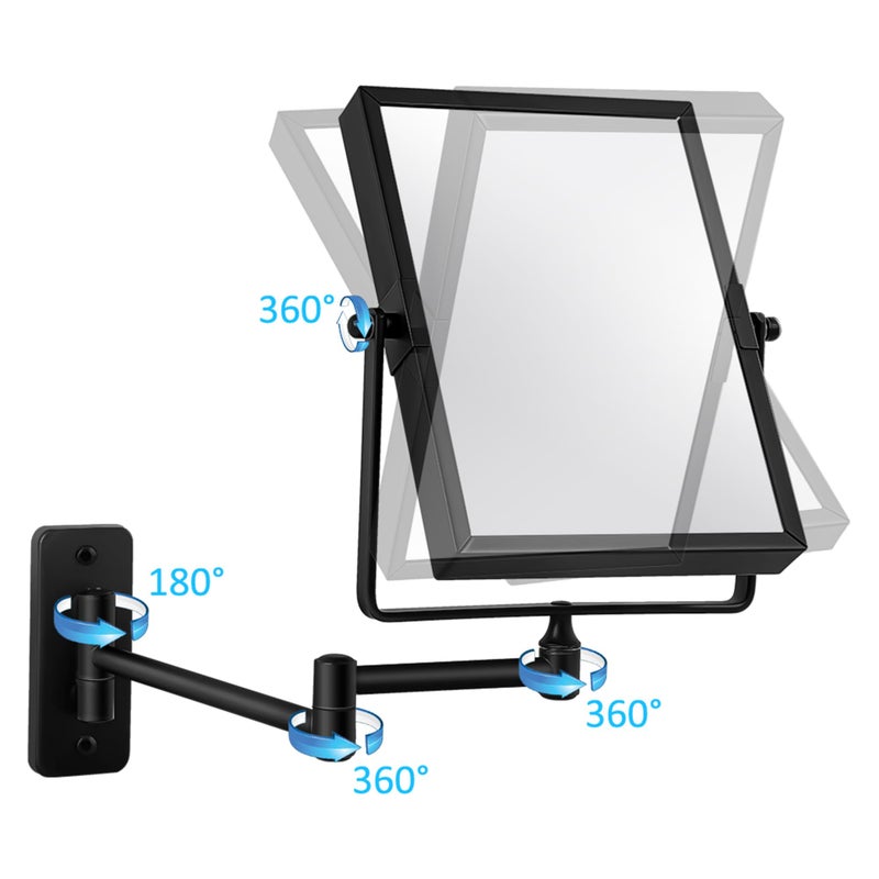 QiMH 3X Magnified Wall Mounted Mirror, Rectangular 8x6 Inch with Extendable Arm | Double-Sided Swivel Bathroom Shaving Vanity Mirror - Image 4