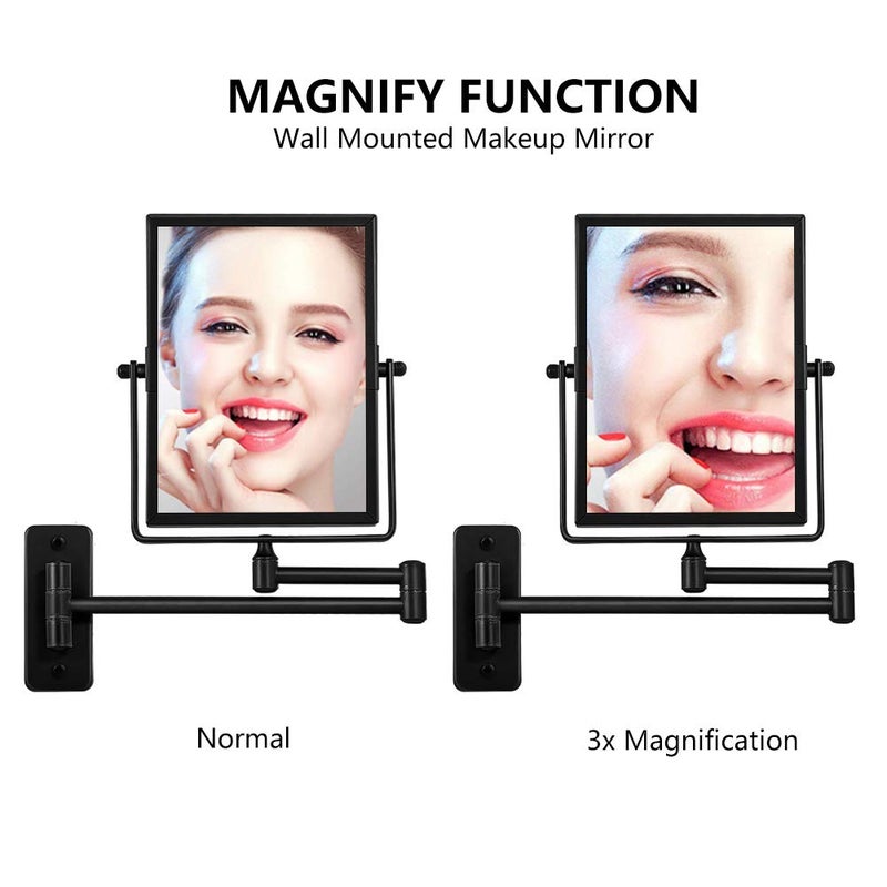 QiMH 3X Magnified Wall Mounted Mirror, Rectangular 8x6 Inch with Extendable Arm | Double-Sided Swivel Bathroom Shaving Vanity Mirror - Image 3