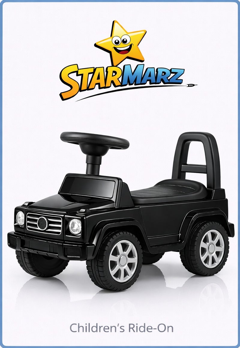 StarMarz Premium Black Luxury Ride-On Jeep – Foot-to-Floor Push Car with Steering Wheel & Backrest – Toddlers (1–5 Years), Black Edition - Image 1