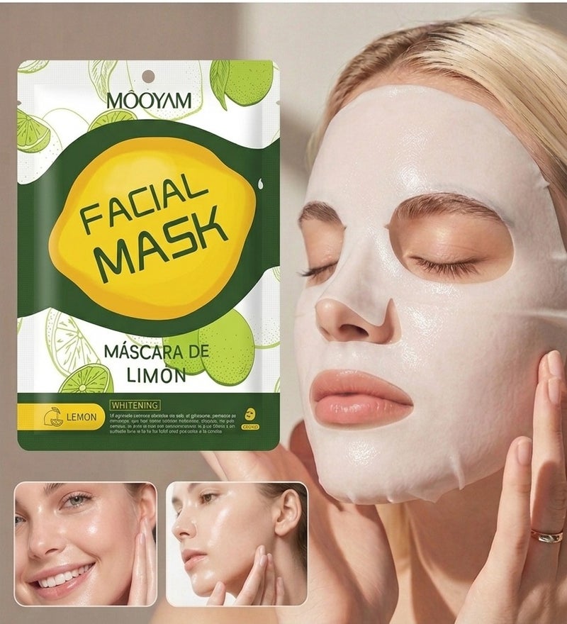 Lemon Whitening & Shining Facial Sheet Mask for Spot Reduction, Even Skin Tone & Skin Brightening - Potent Vitamin C Complex and Skin Renewal Solution