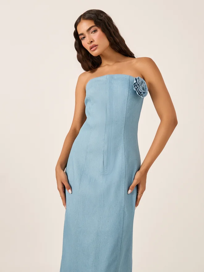 Styli Floral Strapless Midi Dress