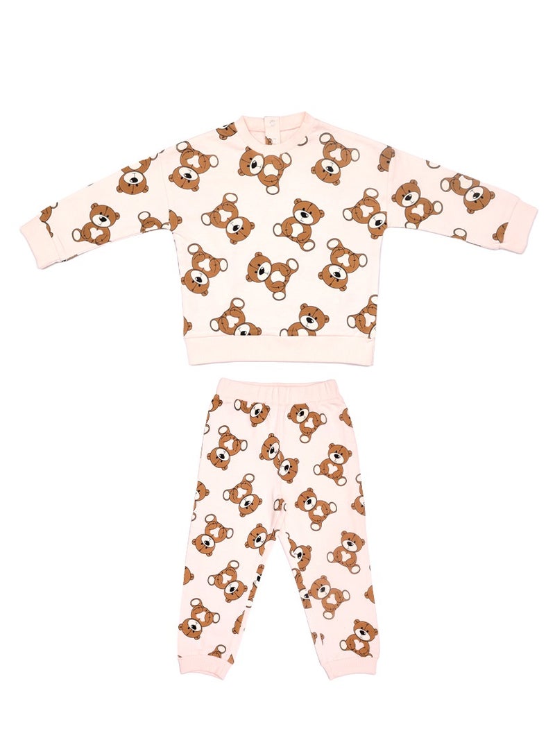 AIKO AIKO-Girls Sweat Top and Jogger Set with Bear Pattern 
-18-24M - Image 1
