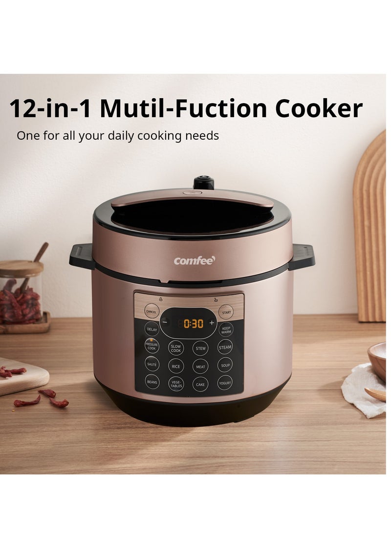 COMFEE' Electric Pressure Cooker 6L, 12-in-1 Multi Cooker with Safety Design, Rice Cooker, Slow Cooker, Saute Pot, Yogurt maker 1000W, Stainless Steel pressure cooker for 6-8 family - Image 2