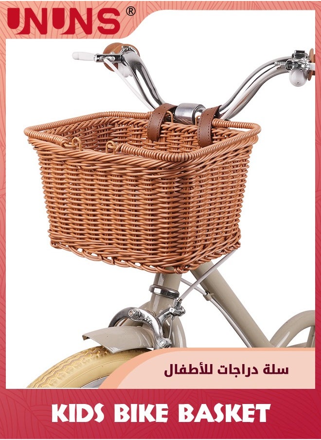 UNUNS Kids Bike Basket,Front Bicycle Bike Baskets For Kids,Small Wicker Bike Basket For Boys and Girls,Toddler Scooter Handlebar Basket,25x19cm,Brown  - Image 1