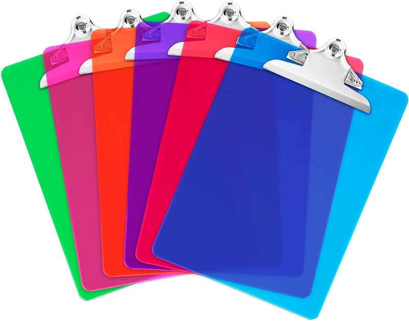 Office Solutions Direct Plastic Clipboards with Butterfly Clip Set of 6-12.5 x 9 Inch Multi Color Plastic Clipboards Bulk - Clear Clipboards Bulk Classroom Holds 100 Sheets, Acrylic Clipboard Clear 6 Pack - Image 1