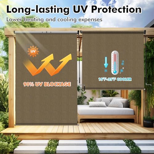 Artpuch Patio Shades Roll Up Outdoor Roller Shade 10Wx8H Cordless Exterior Roller Blinds Cloth for Porch Pergola Gazebo Walnut - Image 3