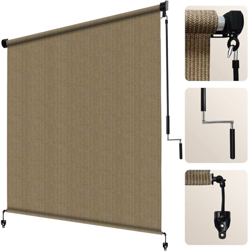 Artpuch Patio Shades Roll Up Outdoor Roller Shade 10Wx8H Cordless Exterior Roller Blinds Cloth for Porch Pergola Gazebo Walnut - Image 1