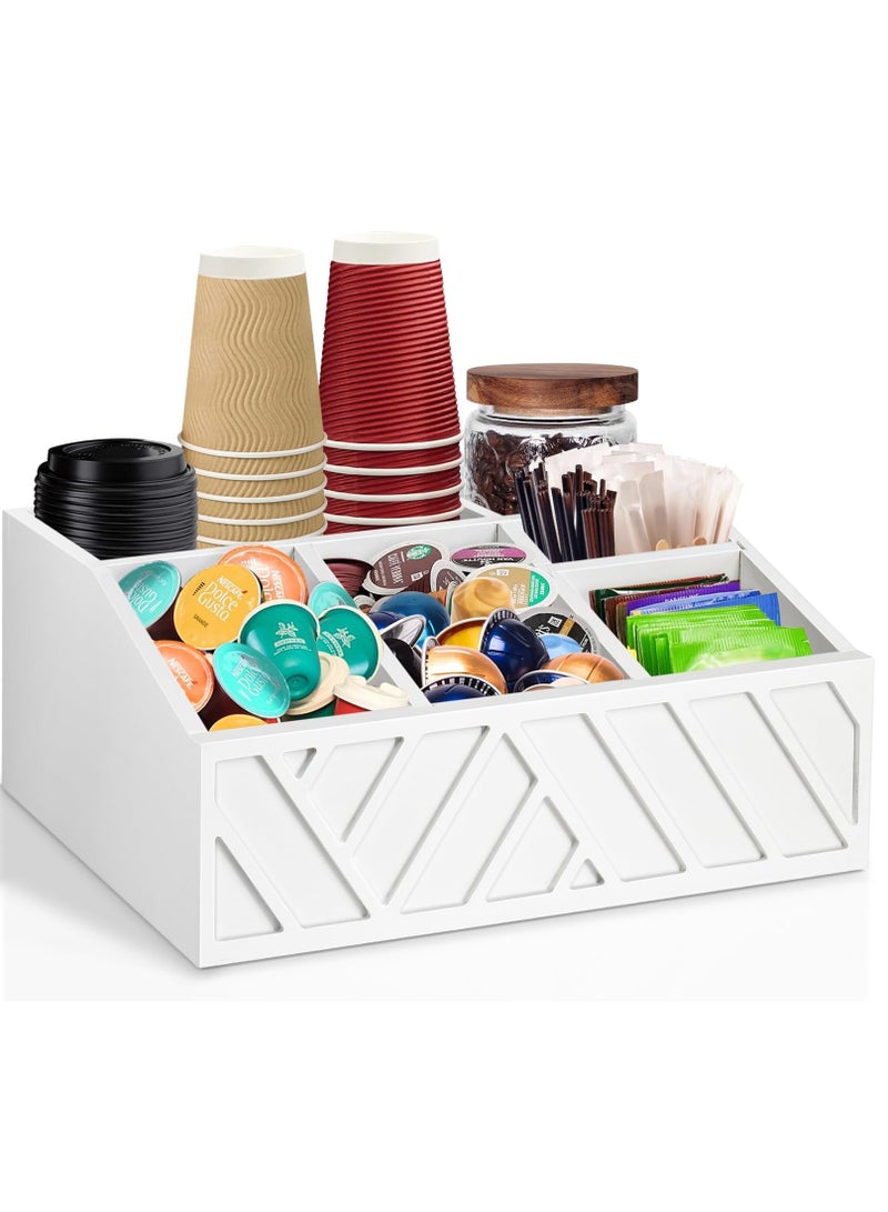 XiuWoo Coffee Station Organizer, Coffee Bar Organizer for Counter,Wood Coffee Pods Holder Storage Basket Coffee Bar Accessories Organizer,Coffee Bar Decor Bin Box for Sugar, Tea, Espresso, Cups White  - Image 1