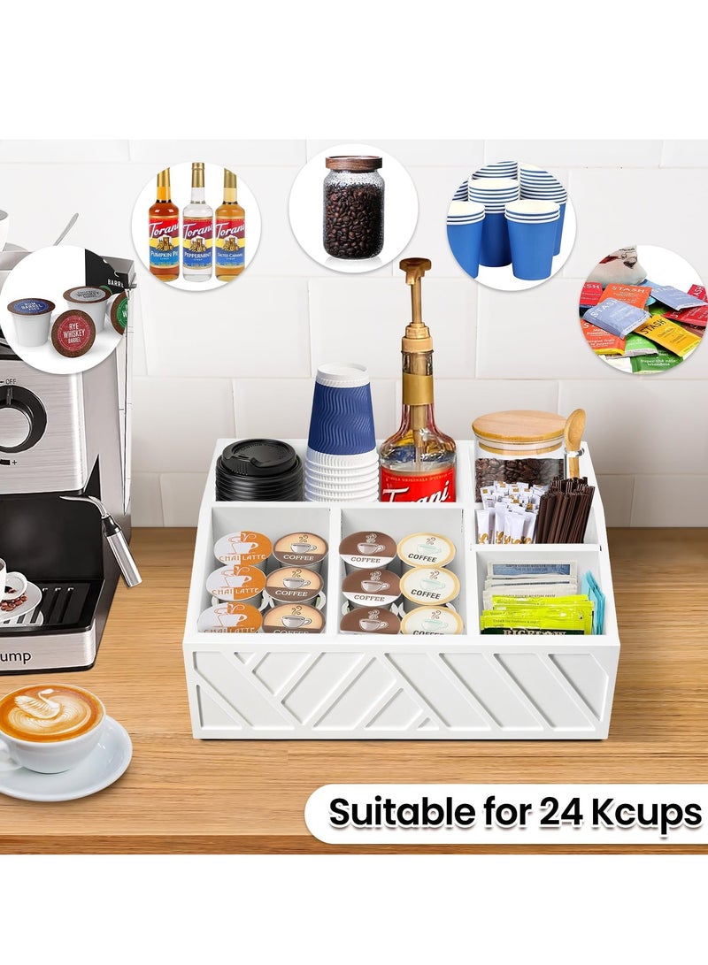 XiuWoo Coffee Station Organizer, Coffee Bar Organizer for Counter,Wood Coffee Pods Holder Storage Basket Coffee Bar Accessories Organizer,Coffee Bar Decor Bin Box for Sugar, Tea, Espresso, Cups White  - Image 2