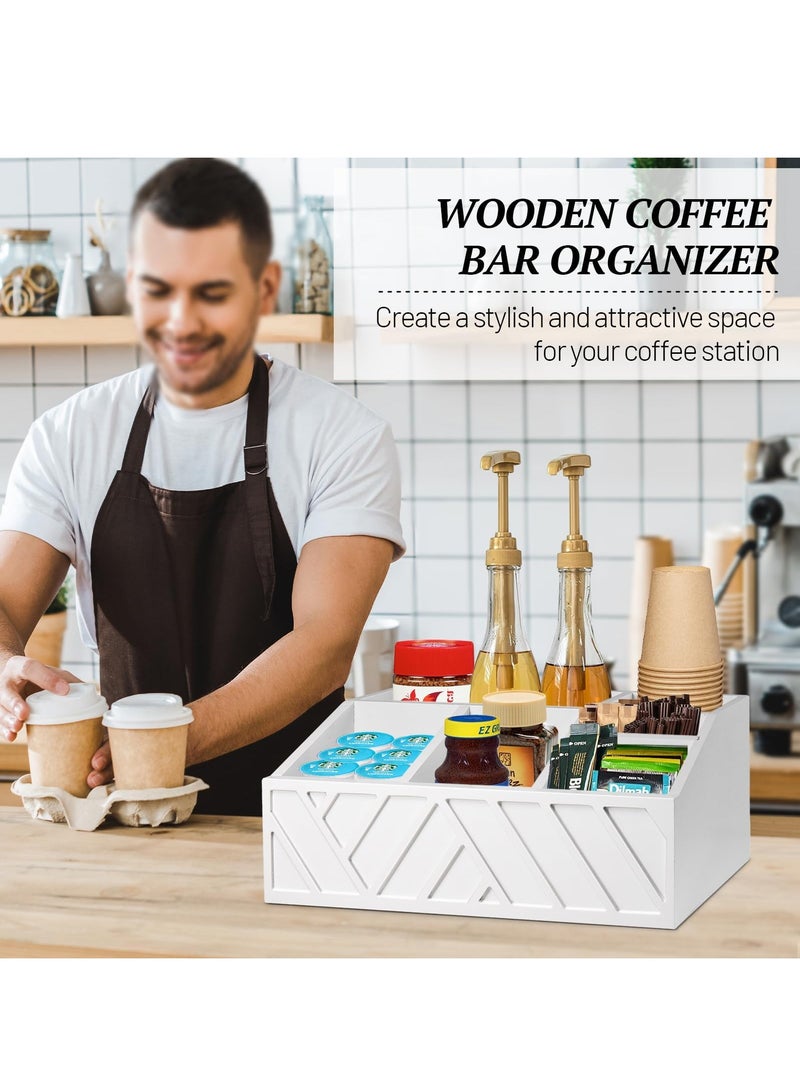 XiuWoo Coffee Station Organizer, Coffee Bar Organizer for Counter,Wood Coffee Pods Holder Storage Basket Coffee Bar Accessories Organizer,Coffee Bar Decor Bin Box for Sugar, Tea, Espresso, Cups White  - Image 3