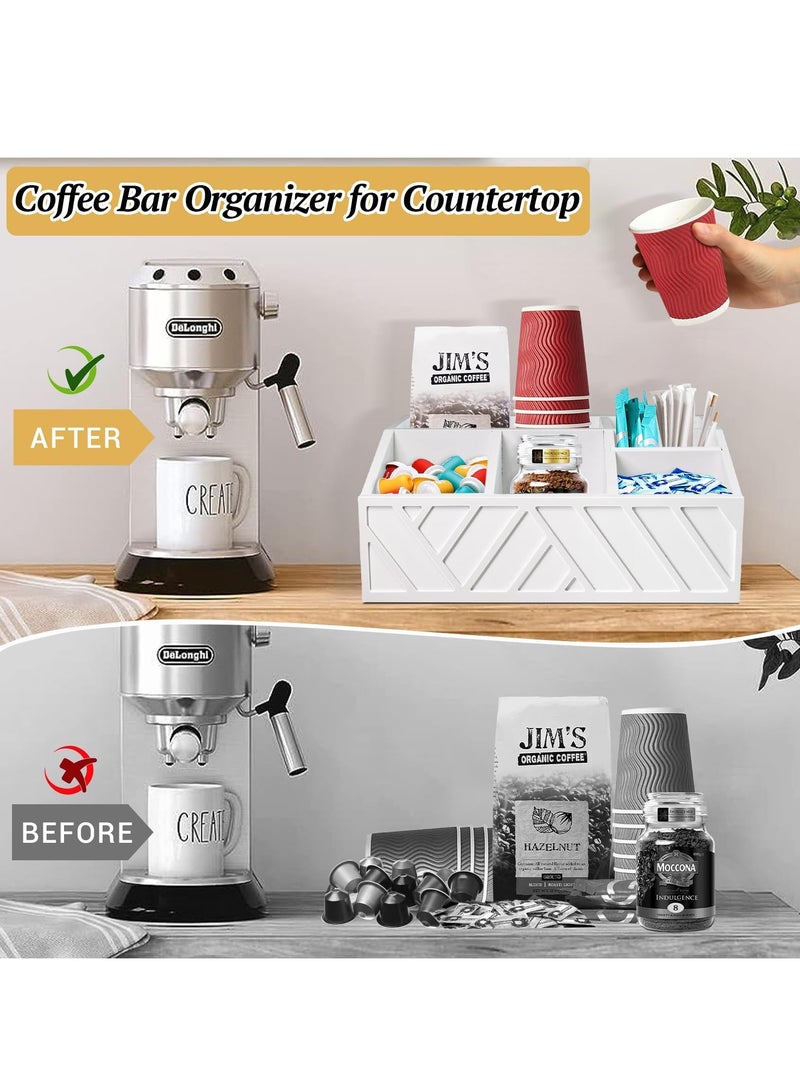 XiuWoo Coffee Station Organizer, Coffee Bar Organizer for Counter,Wood Coffee Pods Holder Storage Basket Coffee Bar Accessories Organizer,Coffee Bar Decor Bin Box for Sugar, Tea, Espresso, Cups White  - Image 5
