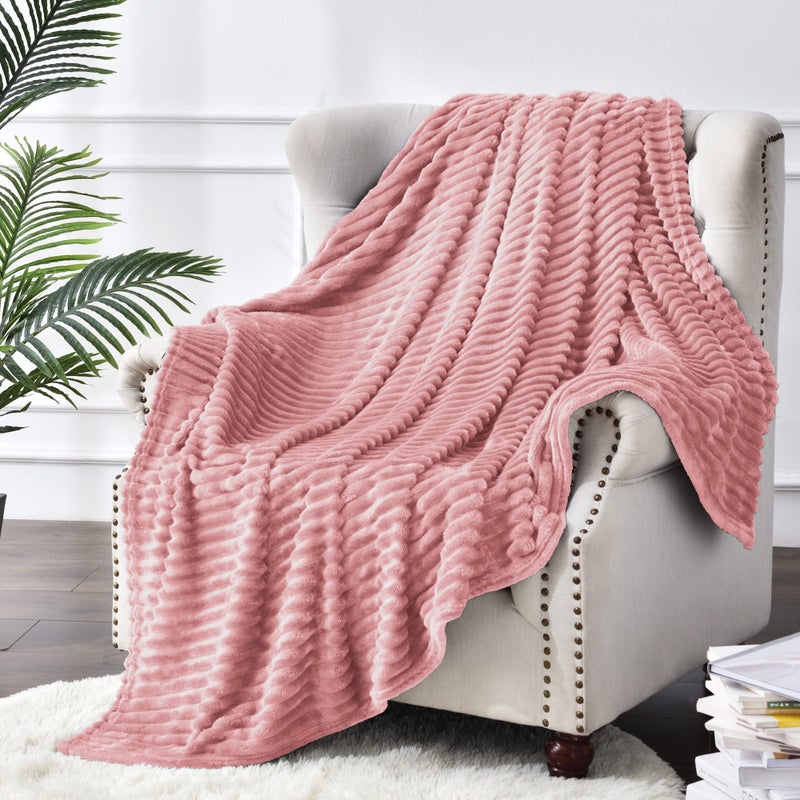 BEDELITE Fleece Throw Blanket for Couch - 3D Ribbed Jacquard Soft and Warm Decorative Spring Blankets - Cozy  Fuzzy  Fluffy  Plush Lightweight Pink Throw Blankets for Bed  Sofa  50x60 inches - Image 2