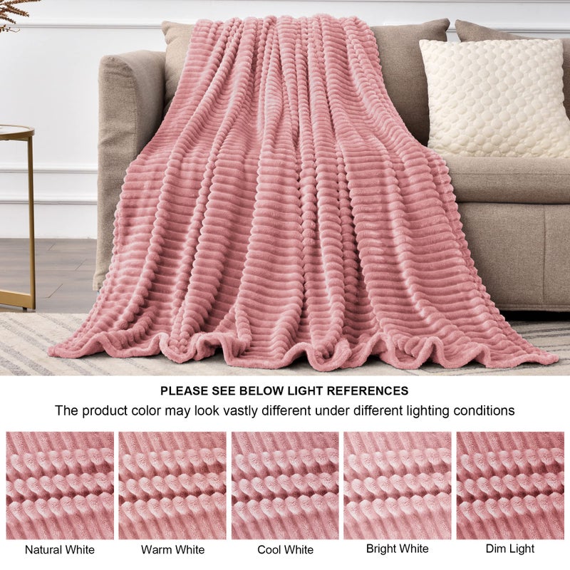 BEDELITE Fleece Throw Blanket for Couch - 3D Ribbed Jacquard Soft and Warm Decorative Spring Blankets - Cozy  Fuzzy  Fluffy  Plush Lightweight Pink Throw Blankets for Bed  Sofa  50x60 inches - Image 5