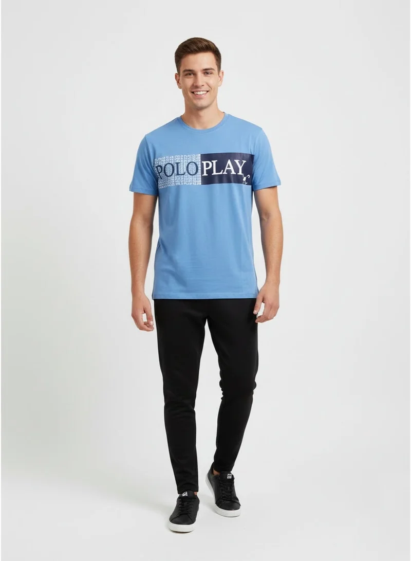 لعب البولو تيشيرت رجالي مطبوع - أزرق فاتح