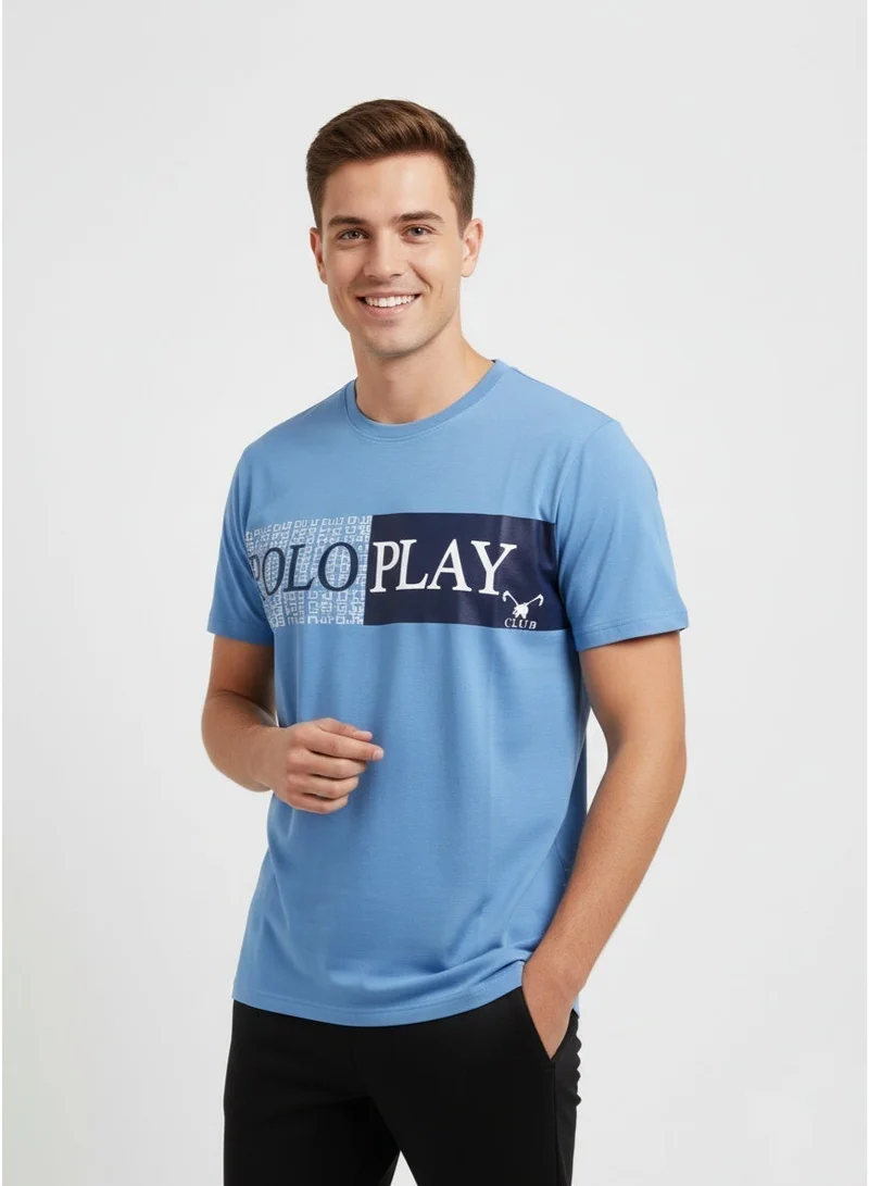 لعب البولو تيشيرت رجالي مطبوع - أزرق فاتح