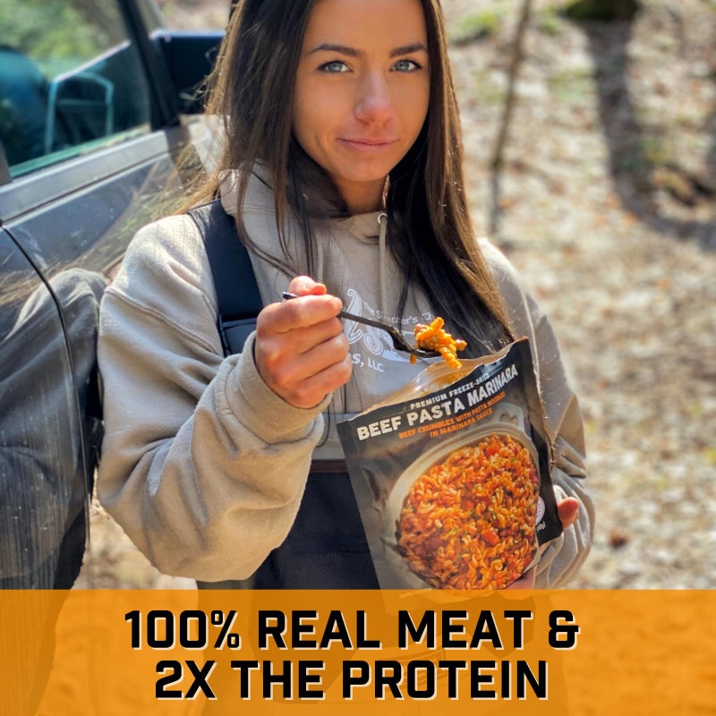 Peak Refuel Beef Pasta Marinara | 49g Protein | 1040 Calories | 100% Real Meat | Premium Freeze Dried Backpacking & Camping Food | 2 Servings | Ideal MRE Survival Meal (2 Serving Pouch) - Image 5