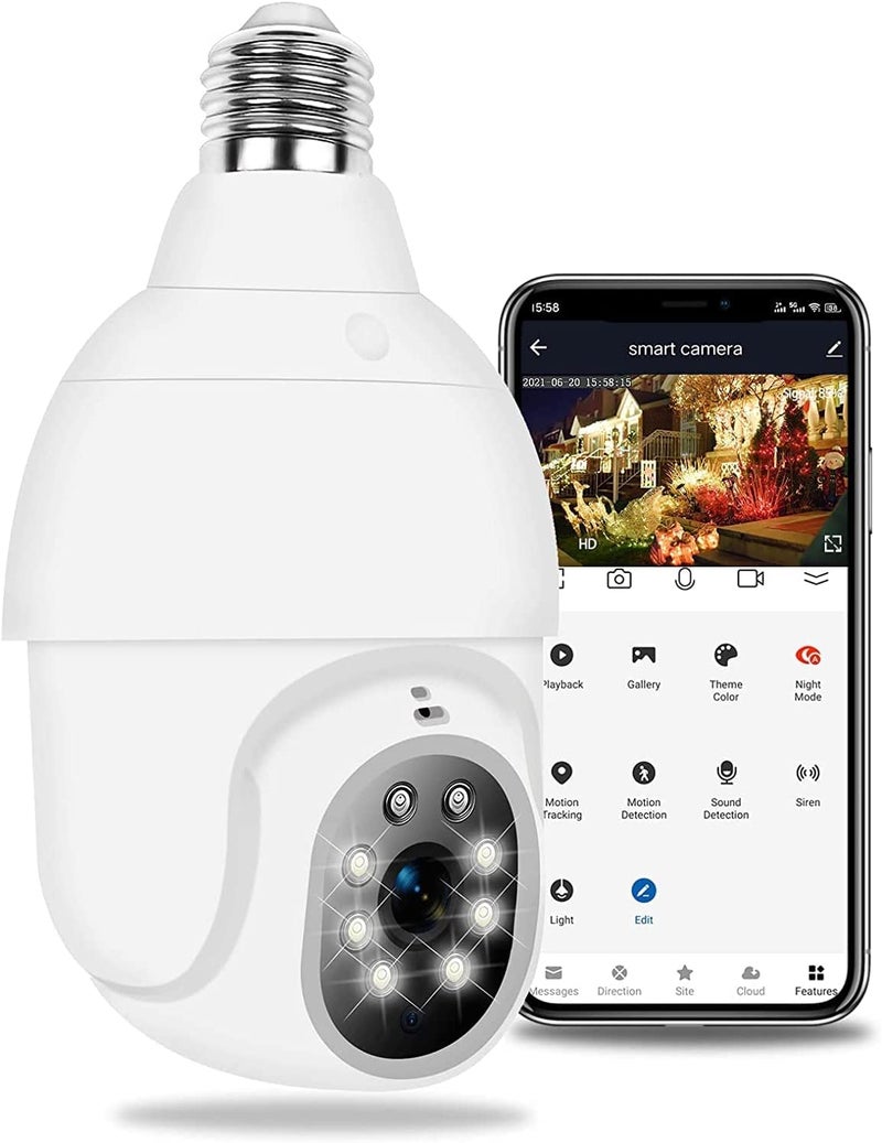 SIOVS WiFi CCTV Camera 1080p Wireless Bulb Shape PTZ V380 Pro Indoor 360 Smart Home Security Camera Light Vision 24x7 Continuous Recording with Motion Sensor LED  - Image 1