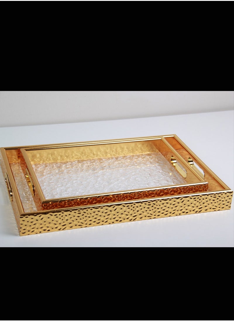 ماركة غير محددة - طقم صواني تبيسي تقديم بتصميم عصري وانيق ، من 2 قطع - Image 1