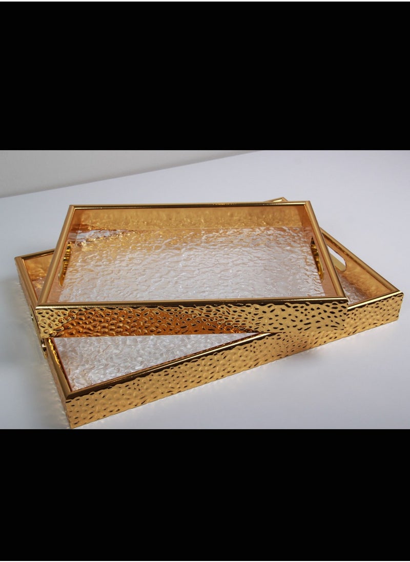 ماركة غير محددة - طقم صواني تبيسي تقديم بتصميم عصري وانيق ، من 2 قطع - Image 1