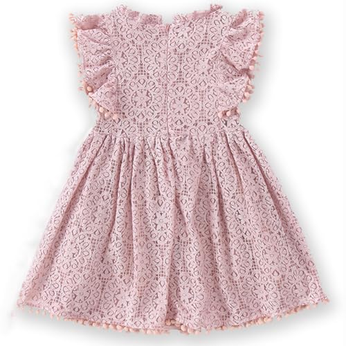 BGFKS Baby Girl Tutu Dress Elegant Lace Pom Pom Flutter Sleeve with Flower Headband Set(Dusty Rose,2T) - Image 3