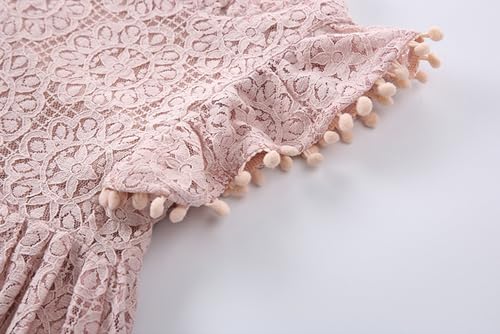 BGFKS Baby Girl Tutu Dress Elegant Lace Pom Pom Flutter Sleeve with Flower Headband Set(Dusty Rose,2T) - Image 4