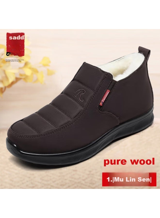 Anglerfish Winter Pure Wool Thickened Warm Old Beijing Cloth Shoes For Men, Casual Dad Cotton Shoes 22101, Coffee Color, Size 42 - Image 2