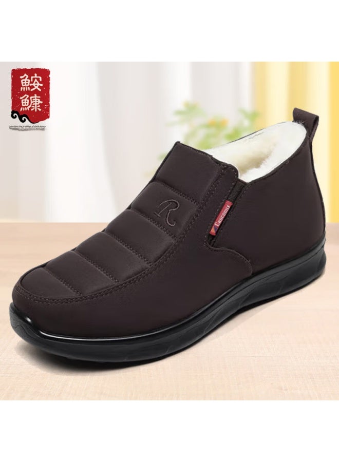 Anglerfish Winter Pure Wool Thickened Warm Old Beijing Cloth Shoes For Men, Casual Dad Cotton Shoes 22101, Coffee Color, Size 42 - Image 1