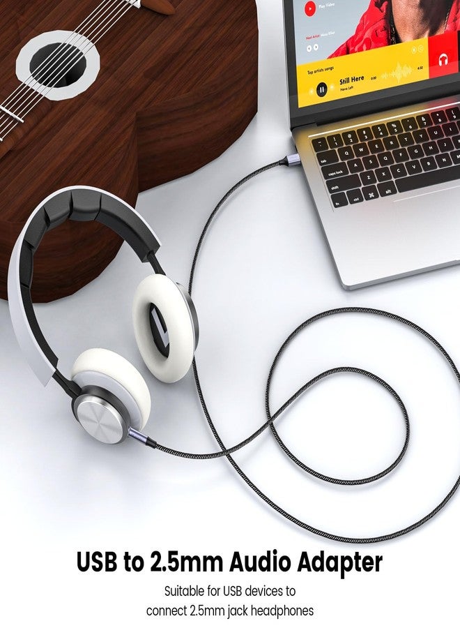 MOSWAG محول صوت MOSWAG USB إلى 2.5 مم TRS، كابلات تمديد سماعات رأس مصنوعة من النايلون لأجهزة ويندوز، لينوكس، أندرويد، كمبيوتر شخصي، لابتوب، سماعات رأس - Image 3