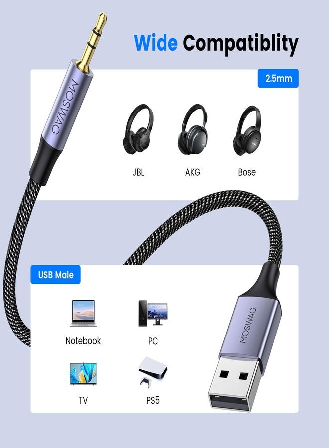 MOSWAG محول صوت MOSWAG USB إلى 2.5 مم TRS، كابلات تمديد سماعات رأس مصنوعة من النايلون لأجهزة ويندوز، لينوكس، أندرويد، كمبيوتر شخصي، لابتوب، سماعات رأس - Image 2
