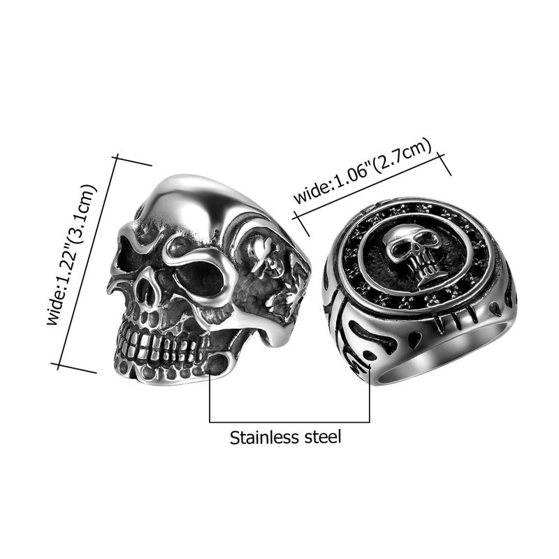 OIDEA 2Pcs Bikers Stainless Steel Gothic Skulls Ring,Biker Rings,Black Silver, Size 12, Halloween Decorations - Image 3