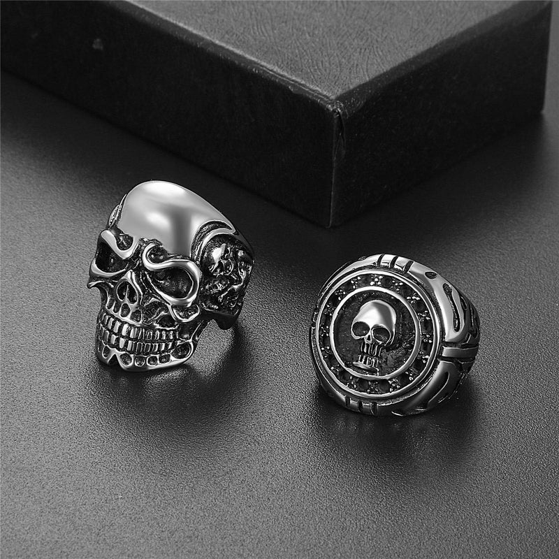 OIDEA 2Pcs Bikers Stainless Steel Gothic Skulls Ring,Biker Rings,Black Silver, Size 12, Halloween Decorations - Image 2
