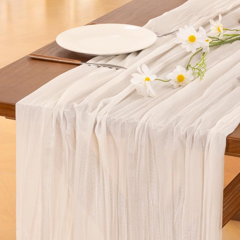 Socomi Ivory White Table Runner Spring Easter Cheesecloth Table Runner 170 inch Cheese Cloth 14FT Boho Rustic Gauze for Wedding Party Baby Shower Decor - Image 3