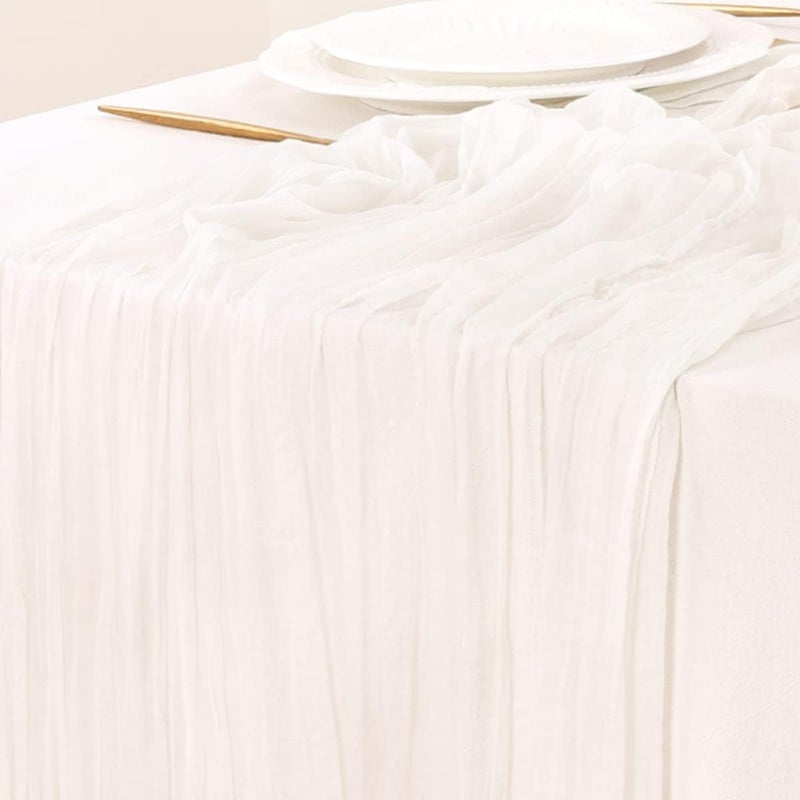 Socomi Ivory White Table Runner Spring Easter Cheesecloth Table Runner 170 inch Cheese Cloth 14FT Boho Rustic Gauze for Wedding Party Baby Shower Decor - Image 1