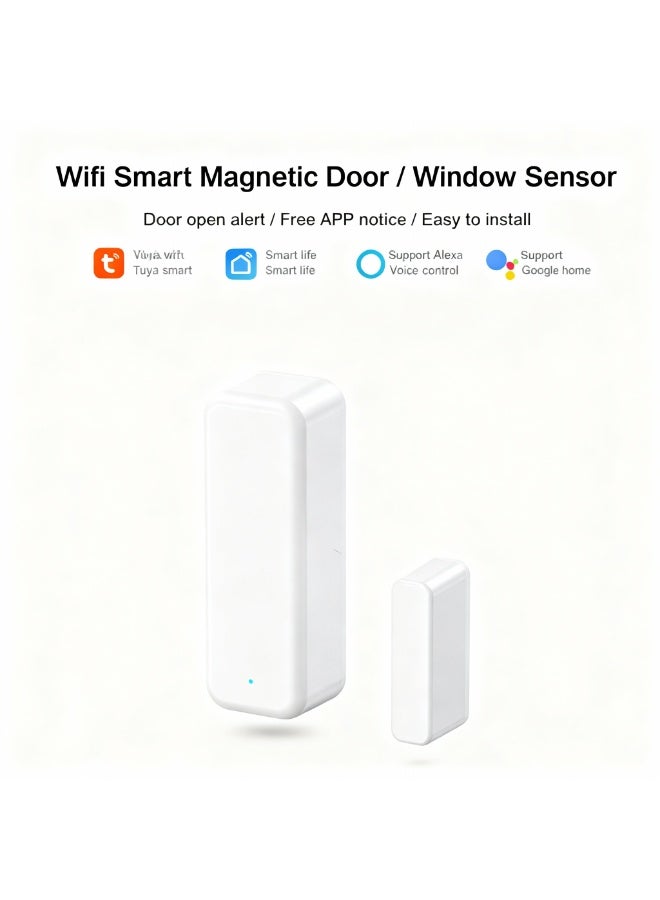 مستشعر ذكي للأبواب والنوافذ بتقنية الواي فاي – يتم التحكم به عبر التطبيق، متوافق مع مساعدات الصوت، تنبيهات فورية – لون أبيض - Image 1