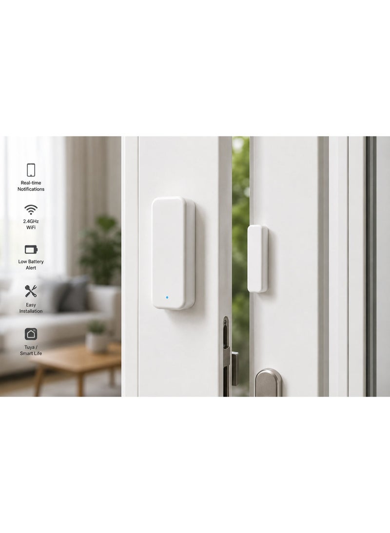Smart Wifi Door & Window Sensor  - App Controlled Voice Assistant Compatible , Instant Alerts - White - Image 2