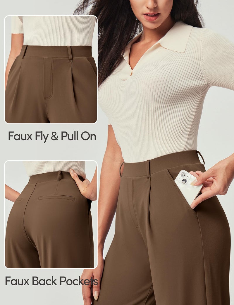 IUGA Womens Dress Pants Wide Leg Pull On Stretchy Work Pants Women High Waisted Business Casual Trousers with Pockets - Image 3